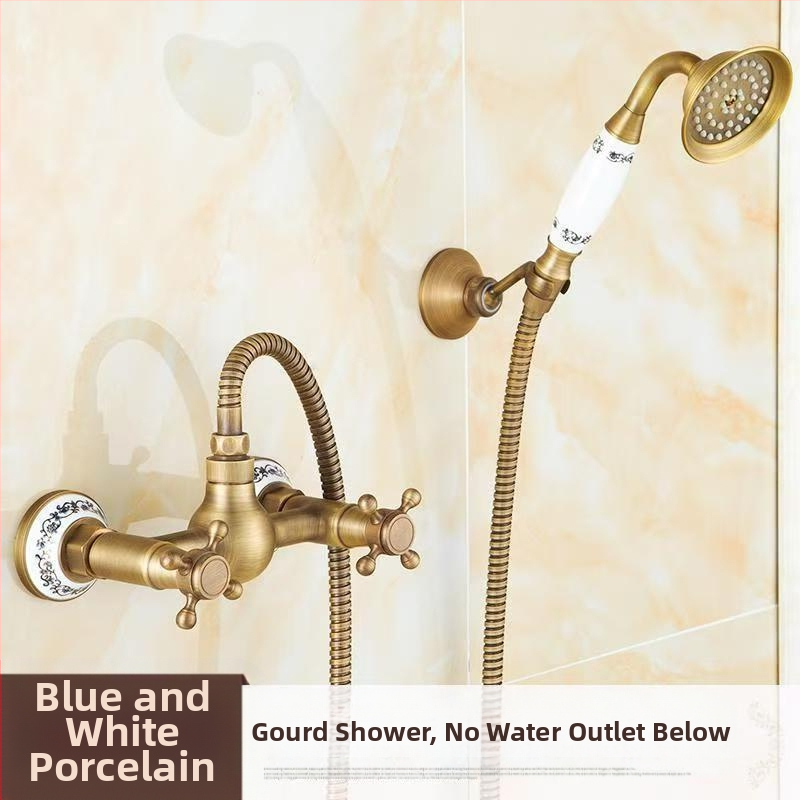 Täiesti vaskne antiikne lihtne dušikomplekt Euroopa stiilis vannitoa dušiga dušikraan retro väljalaskeavaga dušš