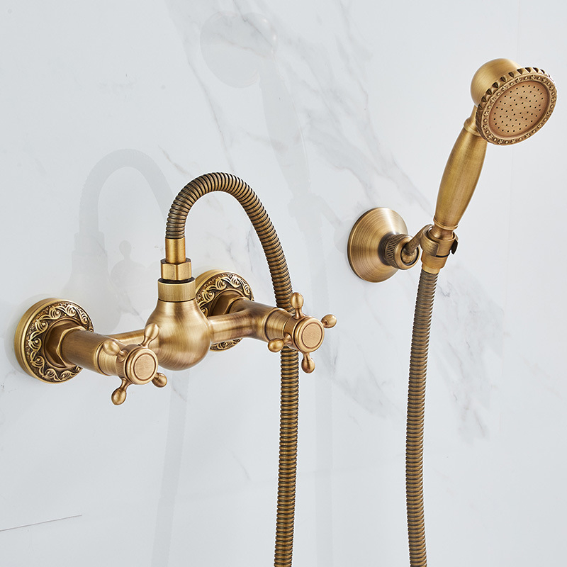 Täiesti vaskne antiikne lihtne dušikomplekt Euroopa stiilis vannitoa dušiga dušikraan retro väljalaskeavaga dušš