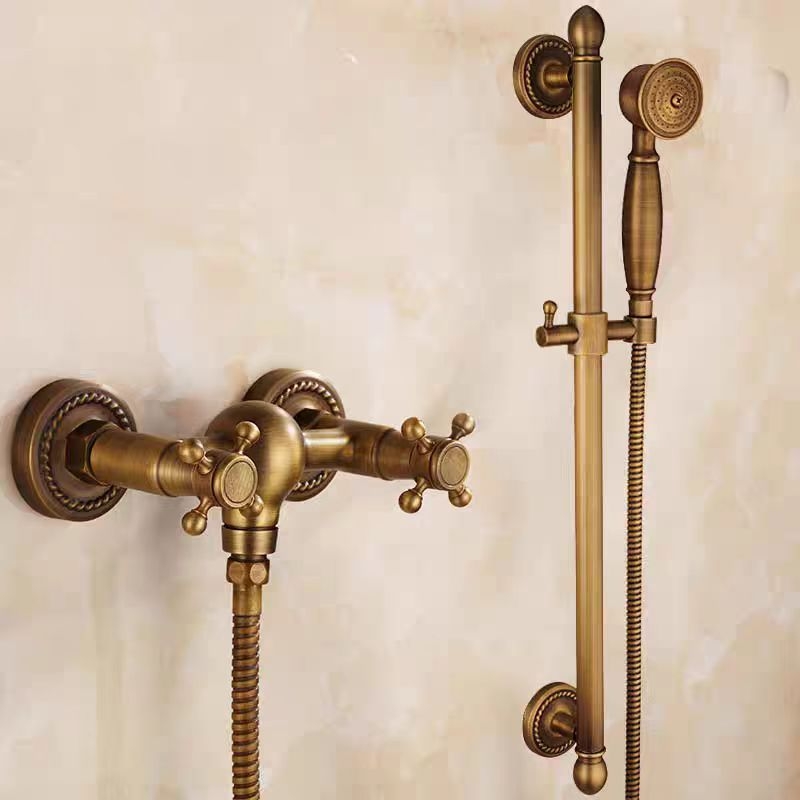 Täiesti vaskne antiikne lihtne dušikomplekt Euroopa stiilis vannitoa dušiga dušikraan retro väljalaskeavaga dušš