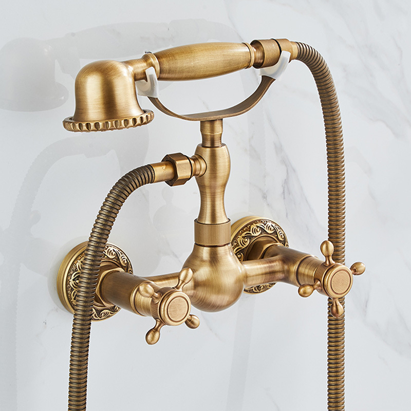 Täiesti vaskne antiikne lihtne dušikomplekt Euroopa stiilis vannitoa dušiga dušikraan retro väljalaskeavaga dušš