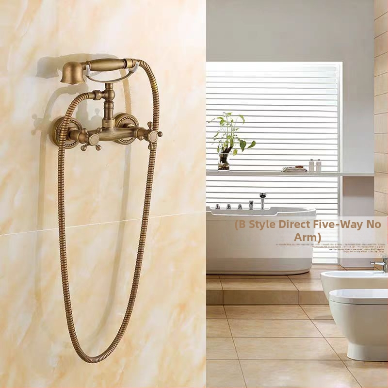 Täiesti vaskne antiikne lihtne dušikomplekt Euroopa stiilis vannitoa dušiga dušikraan retro väljalaskeavaga dušš