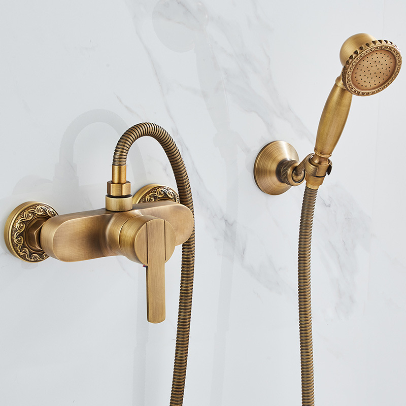 Täiesti vaskne antiikne lihtne dušikomplekt Euroopa stiilis vannitoa dušiga dušikraan retro väljalaskeavaga dušš