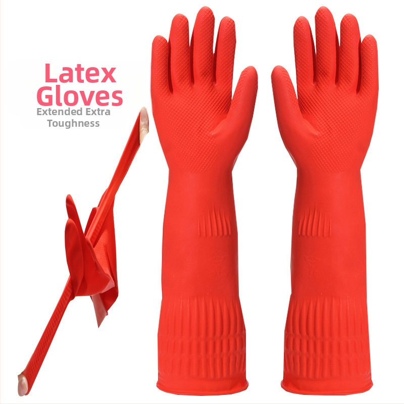 Ръкавици за миене на съдове за домакинска работа, изключително дълги и дебели, водоустойчиви и неплъзгащи се гумени ръкавици за почистване на кухня и миене на автомобили