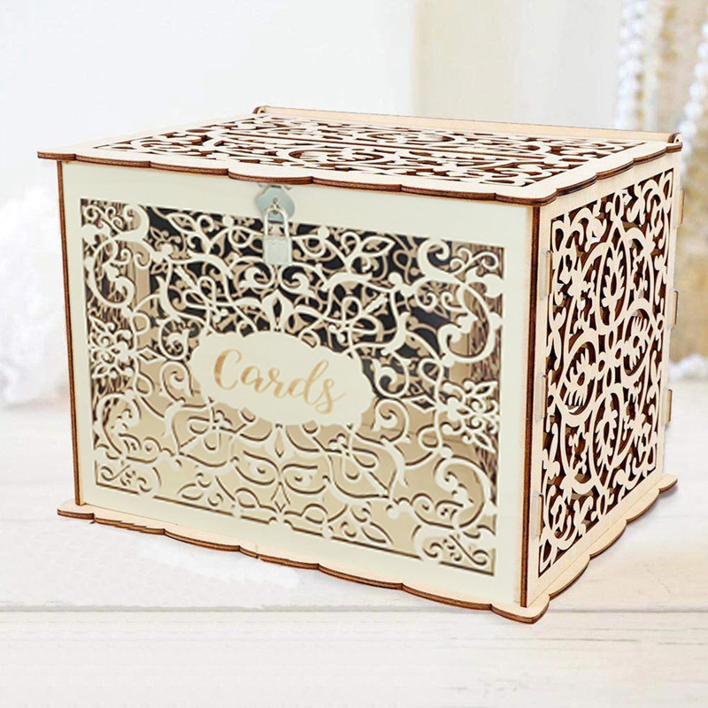 Furnizare cutie de cadouri de nuntă DIY din lemn, cutie de cadouri de nuntă din lemn pentru aniversare