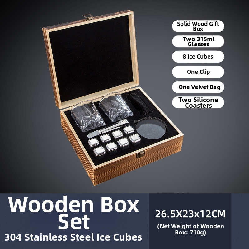 Spot -304 неръждаема стомана ледено уиски ледено вино Каменен дървен комплект кутия подаръчен комплект Amazon поколение коса