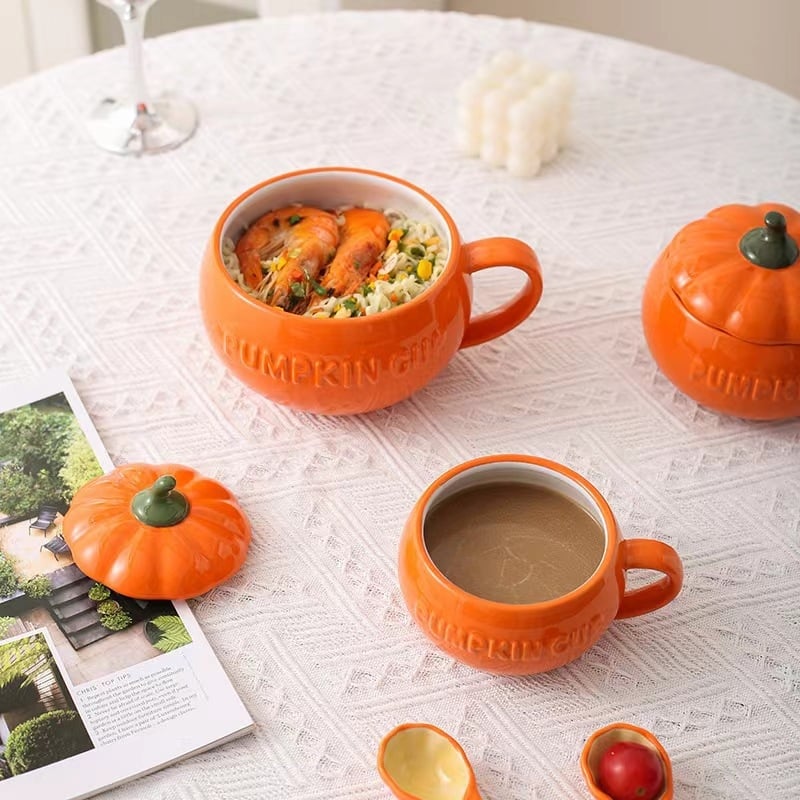 Halloween kerámia tökcsésze gyermek nagy értékű tejes zabpelyhes reggelizőcsésze tésztás párolt tojástál fedővel bögrével