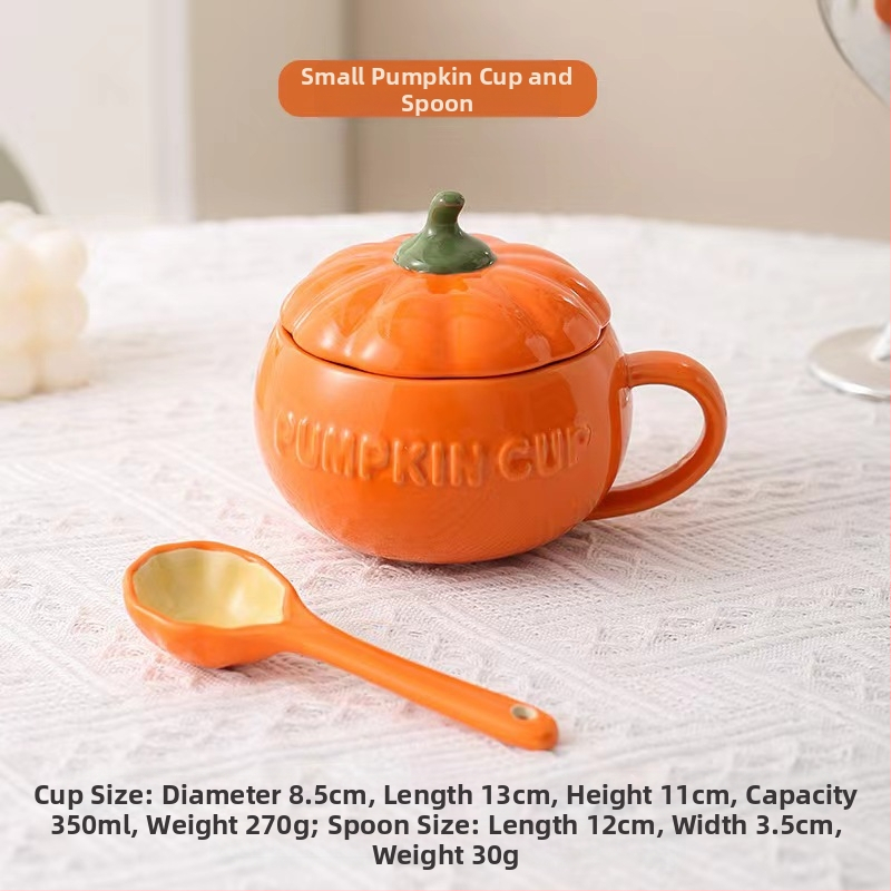 Хелоуин керамична чаша с тиква за деца, висококачествена чаша за закуска с мляко и овесени ядки, юфка, купа с яйца на пара с капак