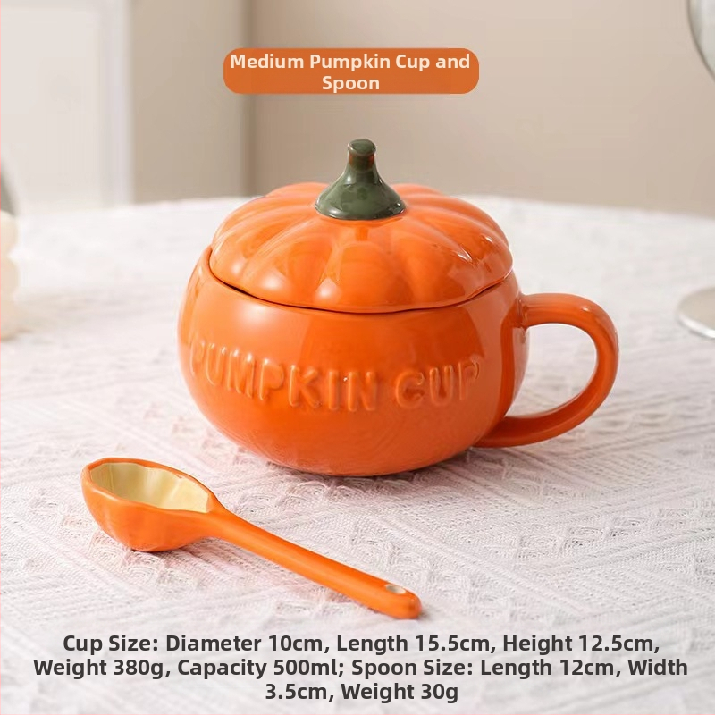 Хелоуин керамична чаша с тиква за деца, висококачествена чаша за закуска с мляко и овесени ядки, юфка, купа с яйца на пара с капак