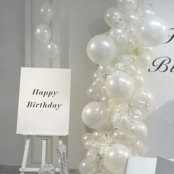 Ülepiiriline ühevärviline mattvalge pärlmuttervalge lateksist õhupallikett, sünnipäevapeo kaunistus, õhupallitarbed