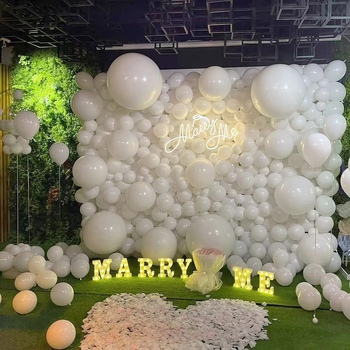 Ülepiiriline ühevärviline mattvalge pärlmuttervalge lateksist õhupallikett, sünnipäevapeo kaunistus, õhupallitarbed