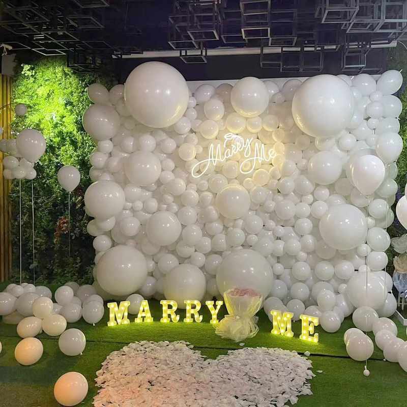 Ülepiiriline ühevärviline mattvalge pärlmuttervalge lateksist õhupallikett, sünnipäevapeo kaunistus, õhupallitarbed