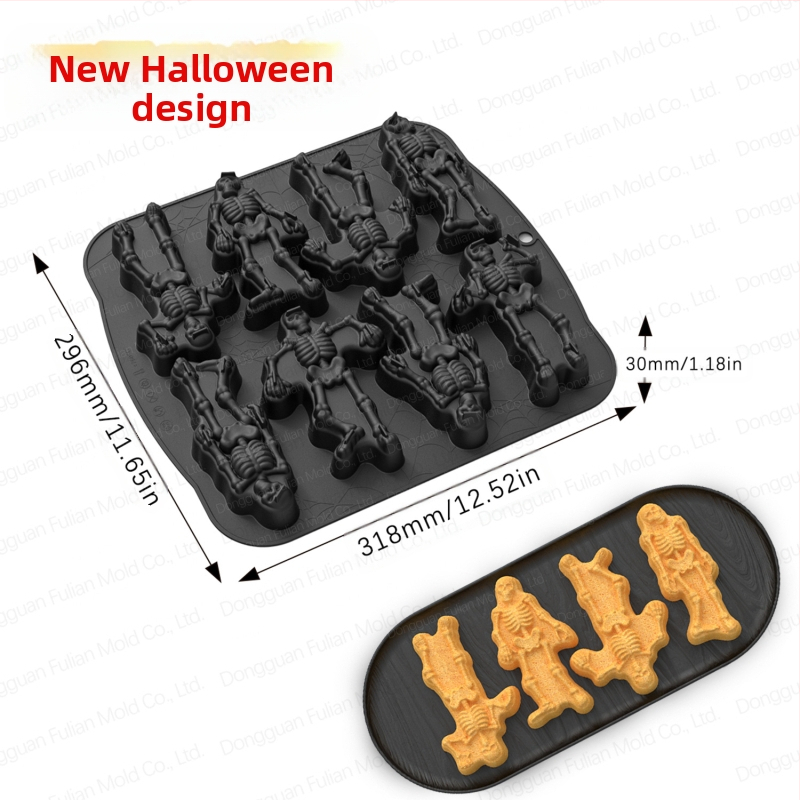 Cezhraničná výbušná zmrzlina s lebkou, 10 párov, halloweenska čokoládová forma, kreatívna domáca silikónová zmrzlina s lievikom