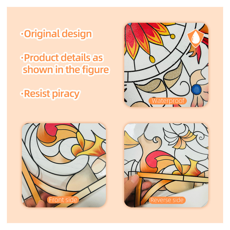 DJ7047 lihtsa värvimustriga elektrostaatiline klaasist isekleepuvad kahepoolsed trükiakna kleebised, mis on nähtavad ilma liimita