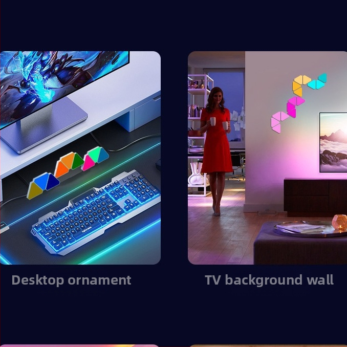 Триъгълна квантова лампа за електронни спортове, интелигентна лампа за улавяне на звук, триъгълна, нечетна светлинна дъска, RGB игра, DIY снаждане, LED