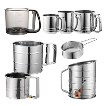 Miltų sietas, rankinis, nerūdijančio plieno, pusiau automatinis, rankų darbo miltų sietas, rankomis presuotas virtuvinis miltų sietas, pyrago pavyzdžių kepimo įrankis