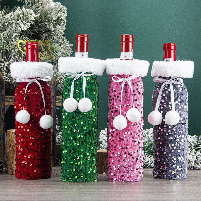 Naujos tarpvalstybinės kalėdinės dekoracijos, europietiškos ir amerikietiškos blizgučiais puoštos vyno butelių maišeliai, pliušinio vyno rinkiniai, dovanų maišeliai, viešbučio stalo dekoravimas