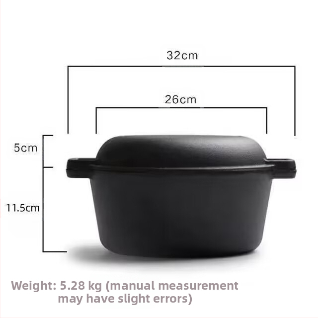 Чугунена тенджера с двойна употреба 26 см, тенджера за яхния, непокрита, тенджера за супа с двойно ухо, универсална тенджера, фабрика на едро, кухненска тенджера