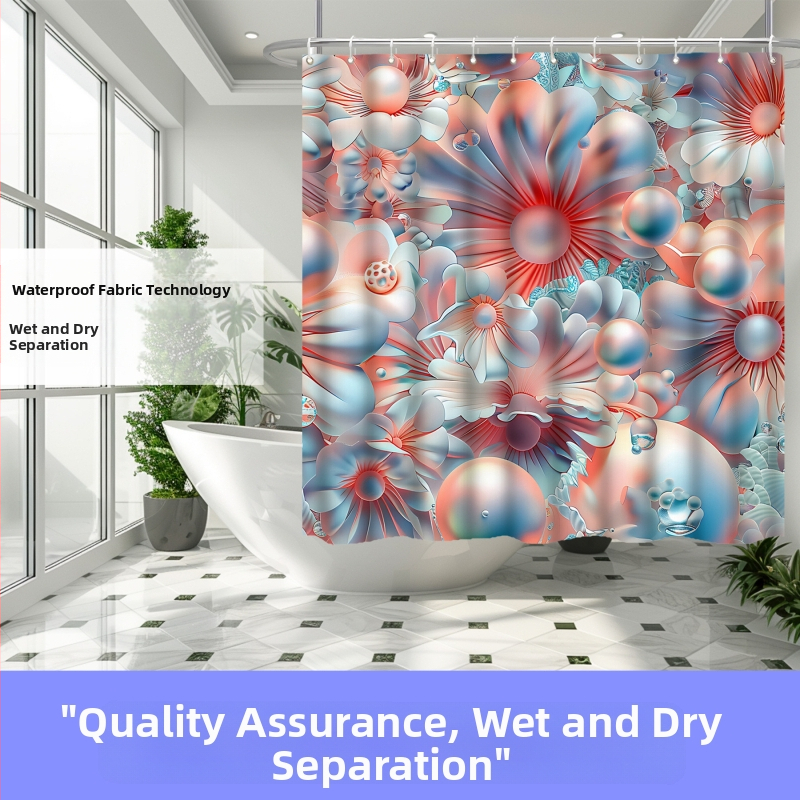 TEMU piiriülene Jolosy hädaolukorra ost lillemustriga 3D-prinditud lillefiltrikangast veekindel vannitoa dušikardina neljaosaline komplekt