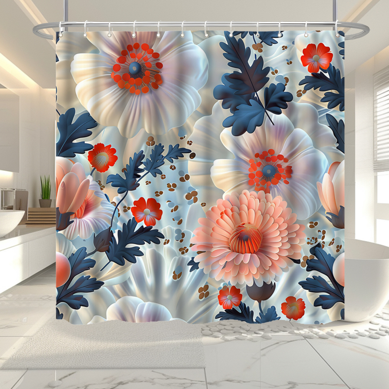 TEMU piiriülene Jolosy hädaolukorra ost lillemustriga 3D-prinditud lillefiltrikangast veekindel vannitoa dušikardina neljaosaline komplekt