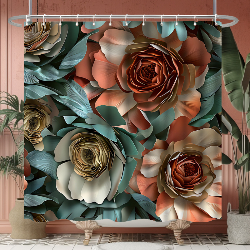 TEMU piiriülene Jolosy hädaolukorra ost lillemustriga 3D-prinditud lillefiltrikangast veekindel vannitoa dušikardina neljaosaline komplekt