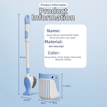 Βούρτσα τουαλέτας με βεντούζα ψεκασμού Whale υγρού με τρίχες σιλικόνης μακράς διαρκείας, ισχυρό σετ καθαρισμού για πλαστική βούρτσα μπάνιου