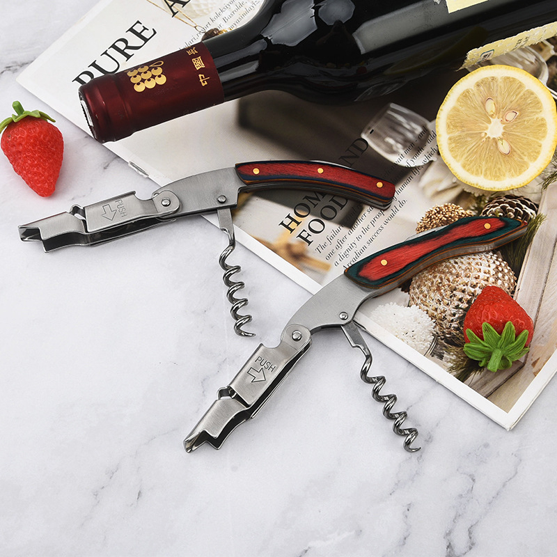 Gyártó multifunkcionális borosüvegnyitó háztartási fa fogantyúval ellátott sörösüvegnyitó rozsdamentes acél bornyitó nagykereskedelem