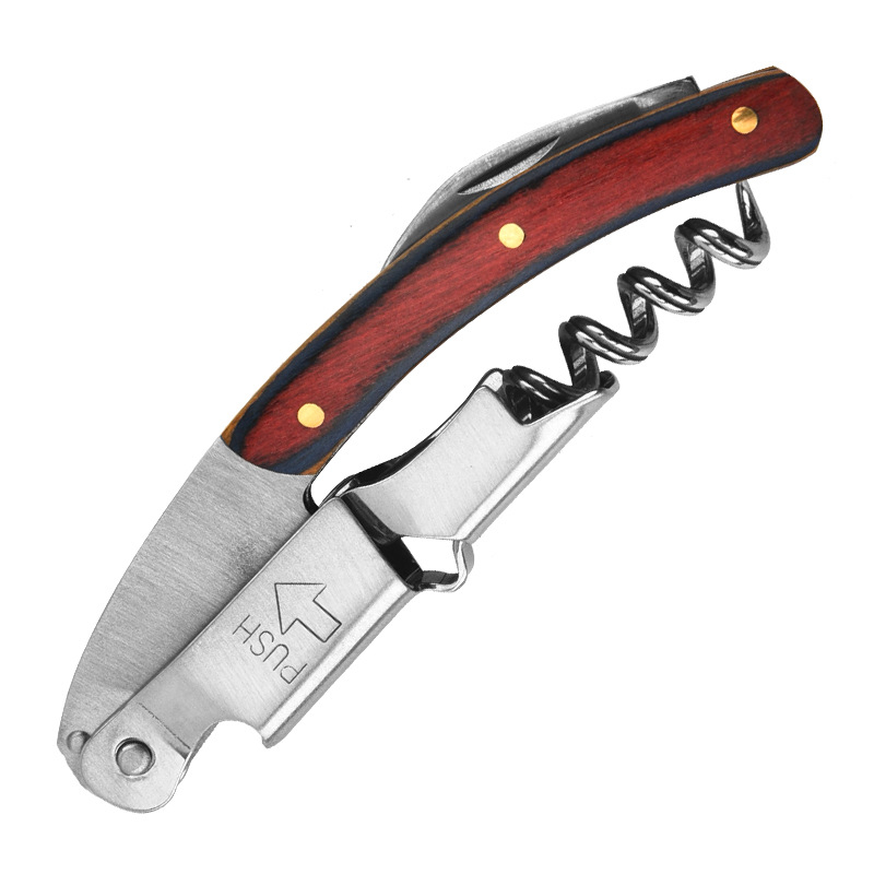 Gyártó multifunkcionális borosüvegnyitó háztartási fa fogantyúval ellátott sörösüvegnyitó rozsdamentes acél bornyitó nagykereskedelem