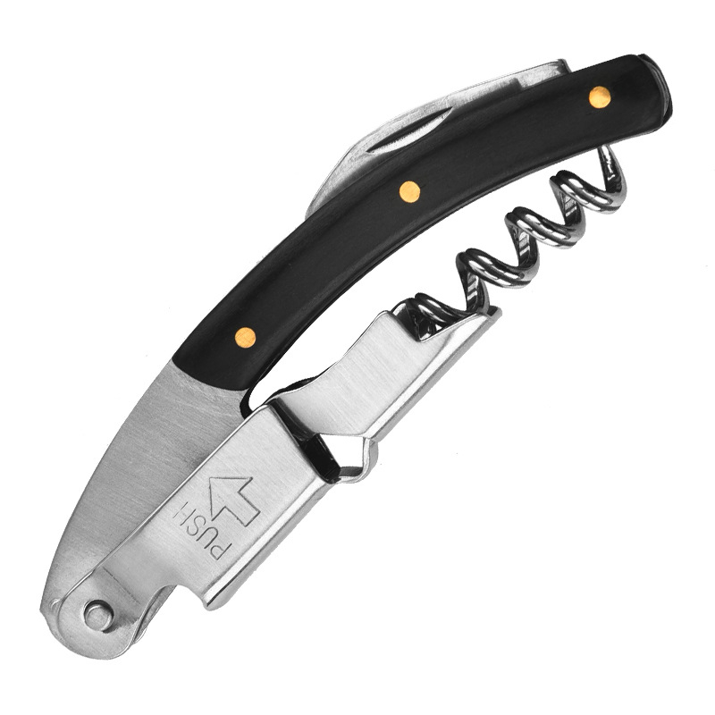 Gyártó multifunkcionális borosüvegnyitó háztartási fa fogantyúval ellátott sörösüvegnyitó rozsdamentes acél bornyitó nagykereskedelem