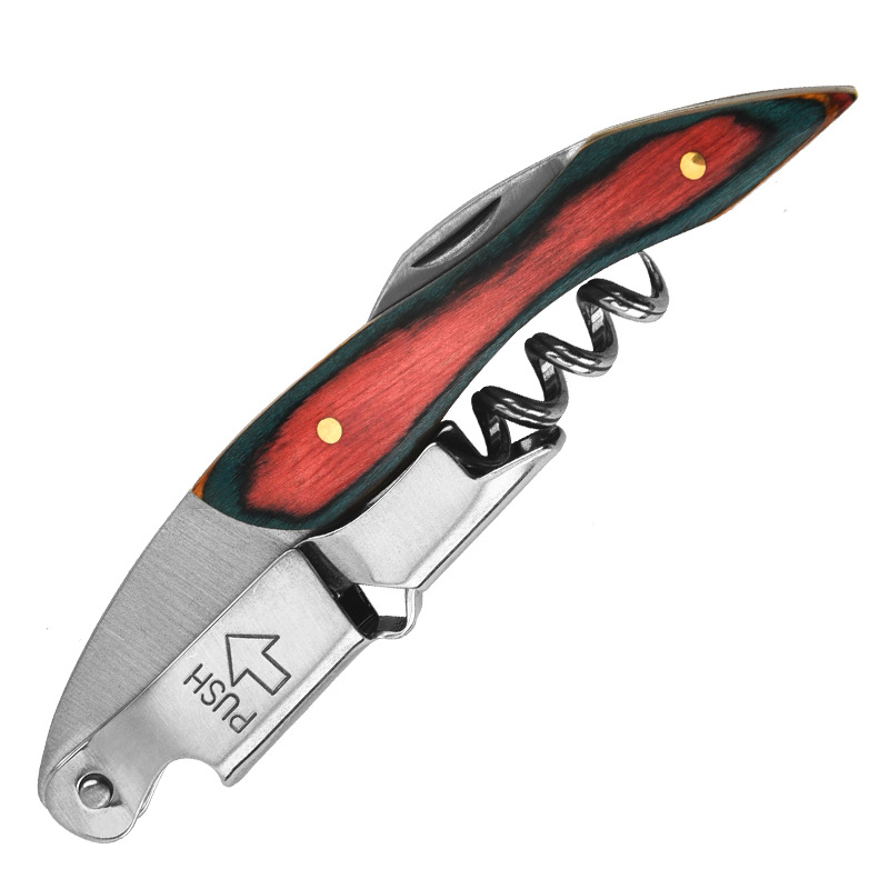 Gyártó multifunkcionális borosüvegnyitó háztartási fa fogantyúval ellátott sörösüvegnyitó rozsdamentes acél bornyitó nagykereskedelem