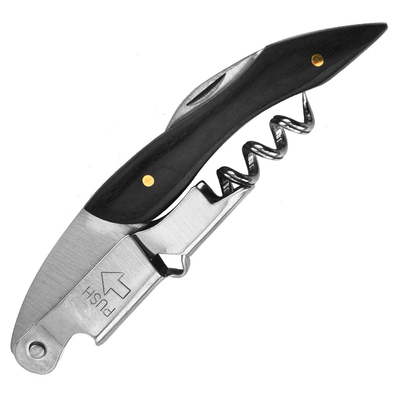 Gyártó multifunkcionális borosüvegnyitó háztartási fa fogantyúval ellátott sörösüvegnyitó rozsdamentes acél bornyitó nagykereskedelem