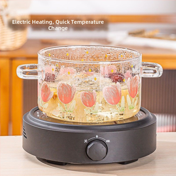 Γυάλινη κατσαρόλα σε σχήμα τουλίπας από υψηλό βοριοπυριτικό άλας, διαφανής ηλεκτρική κεραμική εστία, μπολ για νουντλς, επαγωγική εστία, ανθεκτική σε υψηλές θερμοκρασίες, με καπάκι και διπλές λαβές