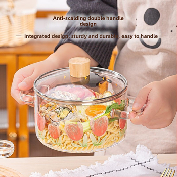 Γυάλινη κατσαρόλα σε σχήμα τουλίπας από υψηλό βοριοπυριτικό άλας, διαφανής ηλεκτρική κεραμική εστία, μπολ για νουντλς, επαγωγική εστία, ανθεκτική σε υψηλές θερμοκρασίες, με καπάκι και διπλές λαβές