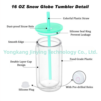 16oz värviline kahekihiline plastmassist lumepallitops auguga, silikoonkorgiga, värviline kaas, värviline õlgplastist müüritistops