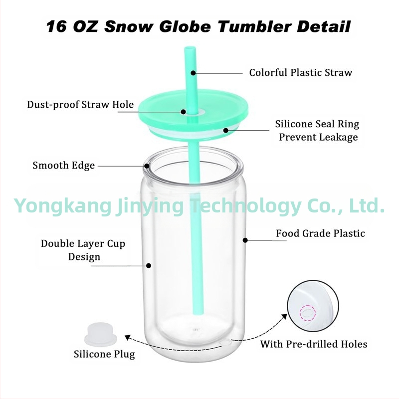 16oz värviline kahekihiline plastmassist lumepallitops auguga, silikoonkorgiga, värviline kaas, värviline õlgplastist müüritistops