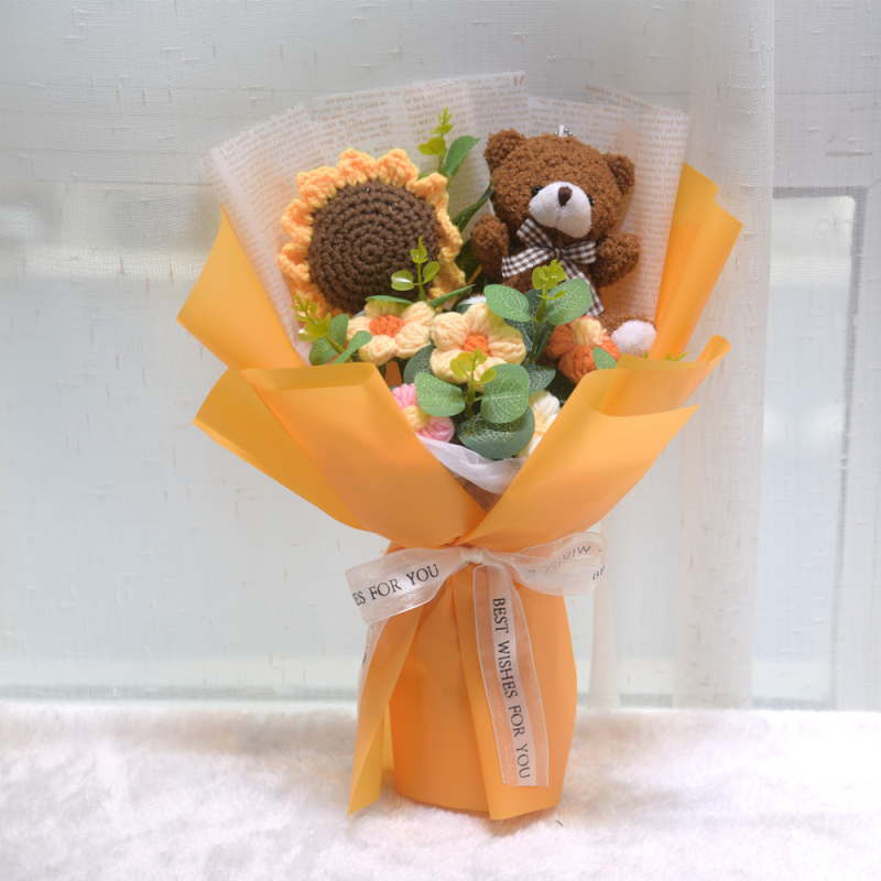 „Hangtu“ megztas saulėgrąžų vilnos austas gatavas gaminys, nemirtinga muilo gėlė, merginos sužadėtuvių gimtadienio dovana