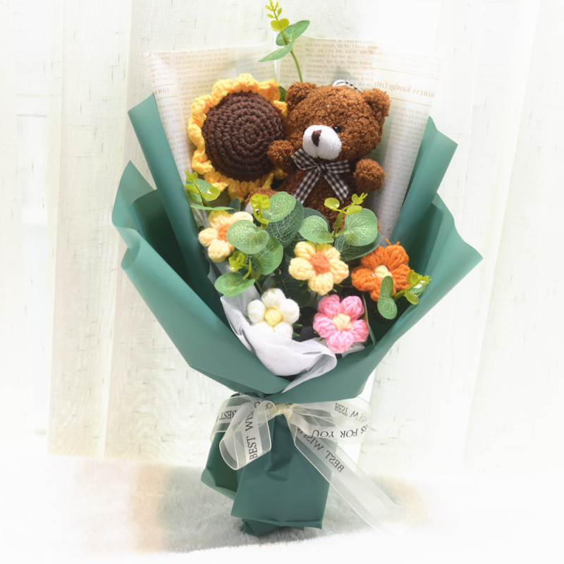 „Hangtu“ megztas saulėgrąžų vilnos austas gatavas gaminys, nemirtinga muilo gėlė, merginos sužadėtuvių gimtadienio dovana