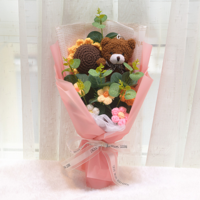 „Hangtu“ megztas saulėgrąžų vilnos austas gatavas gaminys, nemirtinga muilo gėlė, merginos sužadėtuvių gimtadienio dovana