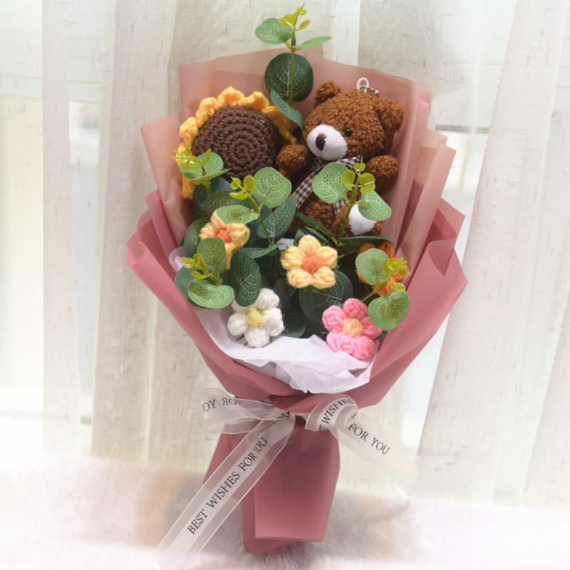 „Hangtu“ megztas saulėgrąžų vilnos austas gatavas gaminys, nemirtinga muilo gėlė, merginos sužadėtuvių gimtadienio dovana