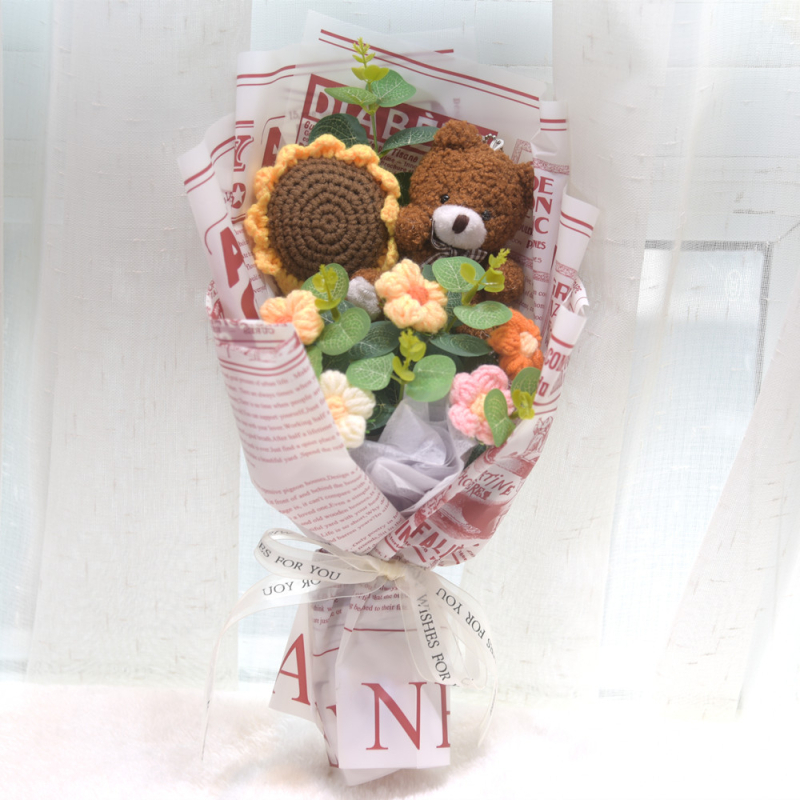 „Hangtu“ megztas saulėgrąžų vilnos austas gatavas gaminys, nemirtinga muilo gėlė, merginos sužadėtuvių gimtadienio dovana