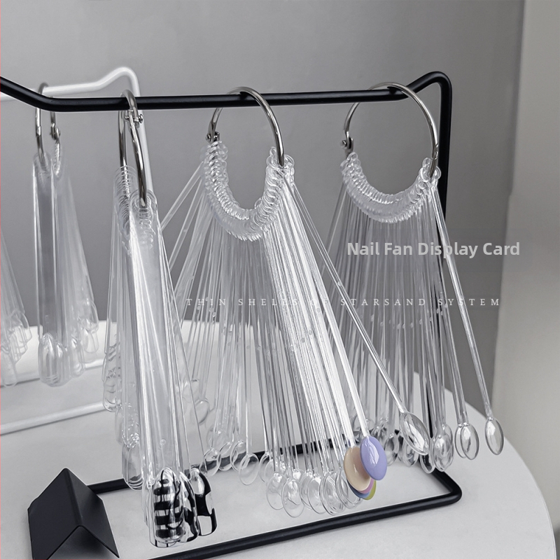 Картичка за дисплей с вентилатор за нокти 50 квадратни кръгли лъжици овални цветни дисплеи черно-бяла желязна стойка за дисплей на едро