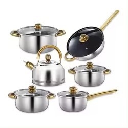 Διασυνοριακό σετ δώδεκα τεμαχίων με διπλό πάτο και παχύρρευστη κατσαρόλα, από ανοξείδωτο ατσάλι με μονή λαβή, κατσαρόλα με διπλό αυτί για σούπα, σετ έξι τεμαχίων για δώρο