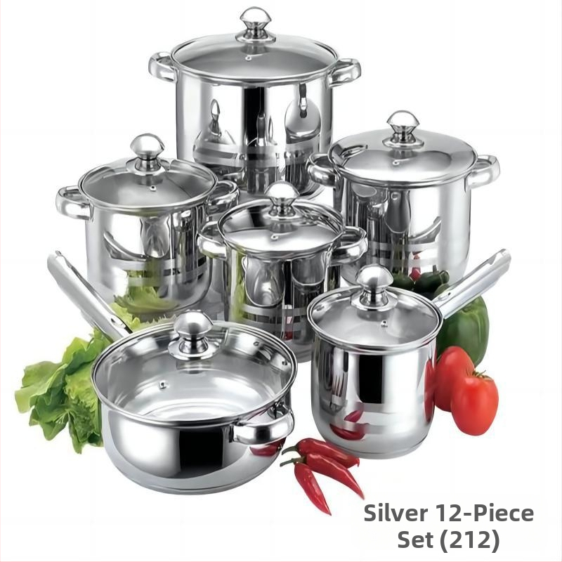 Διασυνοριακό σετ δώδεκα τεμαχίων με διπλό πάτο και παχύρρευστη κατσαρόλα, από ανοξείδωτο ατσάλι με μονή λαβή, κατσαρόλα με διπλό αυτί για σούπα, σετ έξι τεμαχίων για δώρο