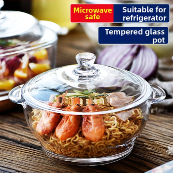 Kodumajapidamises kasutatav läbipaistev pliivaba paksendatud kristallist karastatud klaasist kauss kaanega supikauss nuudlikauss klaasist pott mikrolaineahi saadaval