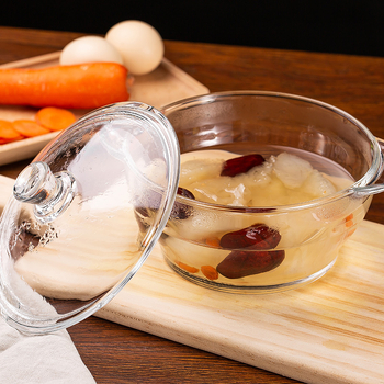 Kodumajapidamises kasutatav läbipaistev pliivaba paksendatud kristallist karastatud klaasist kauss kaanega supikauss nuudlikauss klaasist pott mikrolaineahi saadaval