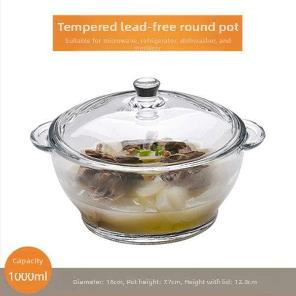 Kodumajapidamises kasutatav läbipaistev pliivaba paksendatud kristallist karastatud klaasist kauss kaanega supikauss nuudlikauss klaasist pott mikrolaineahi saadaval