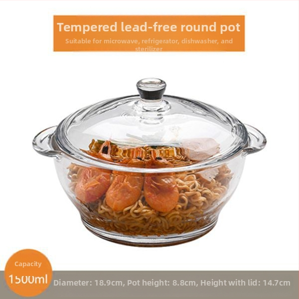 Kodumajapidamises kasutatav läbipaistev pliivaba paksendatud kristallist karastatud klaasist kauss kaanega supikauss nuudlikauss klaasist pott mikrolaineahi saadaval