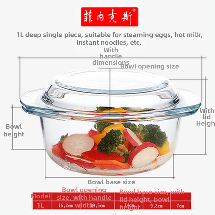 Kodumajapidamises kasutatav läbipaistev pliivaba paksendatud kristallist karastatud klaasist kauss kaanega supikauss nuudlikauss klaasist pott mikrolaineahi saadaval