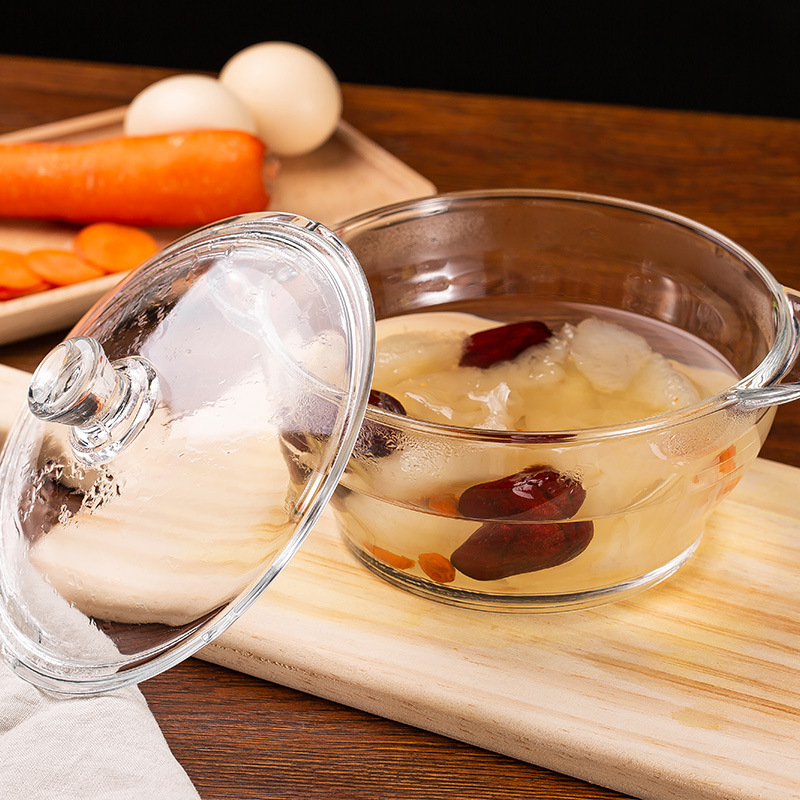 Kodumajapidamises kasutatav läbipaistev pliivaba paksendatud kristallist karastatud klaasist kauss kaanega supikauss nuudlikauss klaasist pott mikrolaineahi saadaval