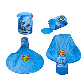 Oksfordo audinio apvalus žaislų laikymo krepšys su „Velcro“ užsegimu ir spalvotu žaidimų kilimėliu, 1428B