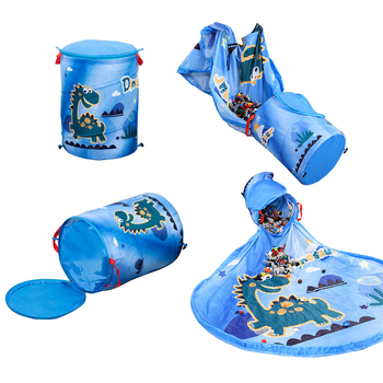 Oksfordo audinio apvalus žaislų laikymo krepšys su „Velcro“ užsegimu ir spalvotu žaidimų kilimėliu, 1428B